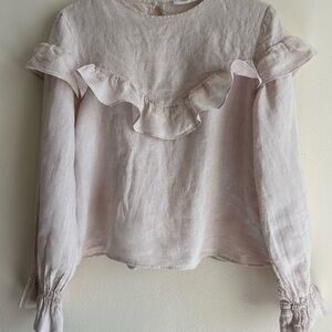 ANINE BING Blush Linen Ruffle Blouse Romantic Top M